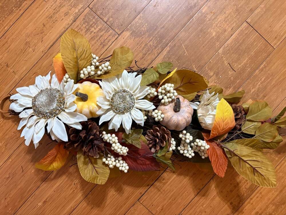 Fall Thanksgiving Harvest Swag Decor Sunflower Pumpkin Pinecone Berries